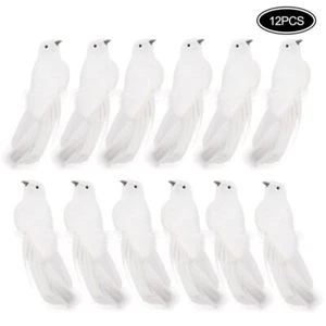 12PCS Decor Artificial Feather Birds Bird Clip on Tree White Feathers Artificial - Picture 1 of 7