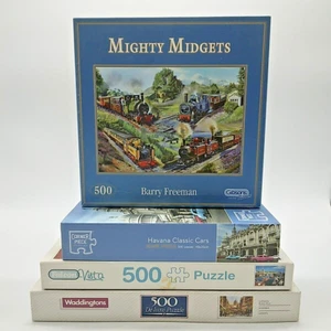 X4 500pc Jigsaws, Trains/Classic Cars/Harbour/London, Scenery/Vehicles, Complete - Picture 1 of 14