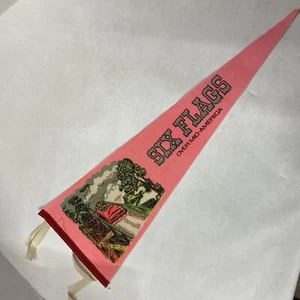 Vintage SIX FLAGS OVER MID-AMERICA PENNANT Pink Water Flume 27" - Picture 1 of 5