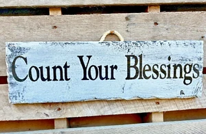 Handmade Farmhouse Hand Painted Wood Home Décor Sign  Count Your Blessings - Picture 1 of 4