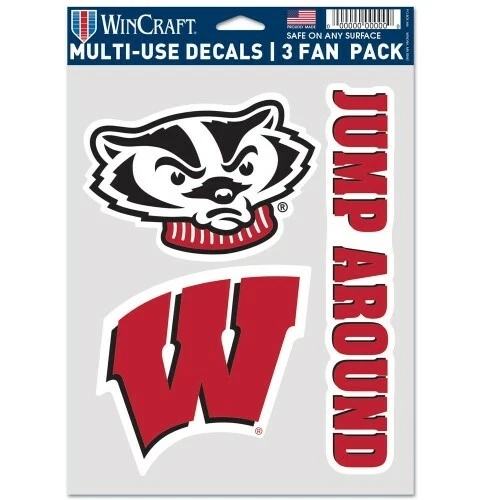 WISCONSIN BADGERS 3 PIECE MULTI-USE DECAL FAN PACK PERFECT FOR WINDOWS - Image 1 of 1