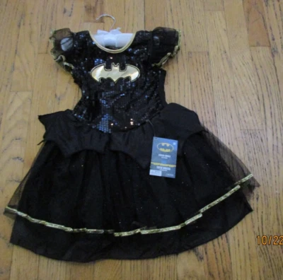 DC Comics Batgirl Batman Tutu Dress Black Gold w/ Sequins & Satin Child S 4-6 - Image 1 of 4
