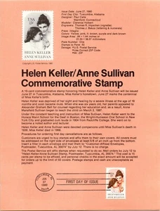USPS FDC Souvenir Sheet Helen Keller Anne Sullivan Stamp Scott #1824 - Picture 1 of 3