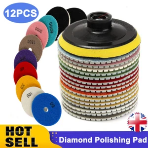 12x Diamond Polishing Pad Set 100mm Sanding Disc Kit For Granite Marble Tile UK - Picture 1 of 14