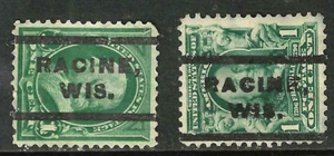 Collection 19th Century Precancels 2 Different Racine 1 Cent #279 #300 US 12B25 - Picture 1 of 3