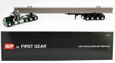 2023 DCP 1:64 *BLACK & GREEN* 389 Peterbilt & ERMC Hydra-Steer BRIDGE BEAM LOAD - Image 1 of 4