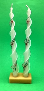 VTG 2 Lenox Double Spiral Beeswax 12" Taper Candle White Eternal Holly Christmas - Picture 1 of 10