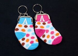 Knit Sock Coin Purse w/Snap Closure & Monogram Initial, Choice of Pink or Blue