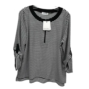 Calvin Klein Damen Polyestermischung gestreift groß schwarz/weiß 1/2 Reißverschluss Top (F3) - Bild 1 von 6