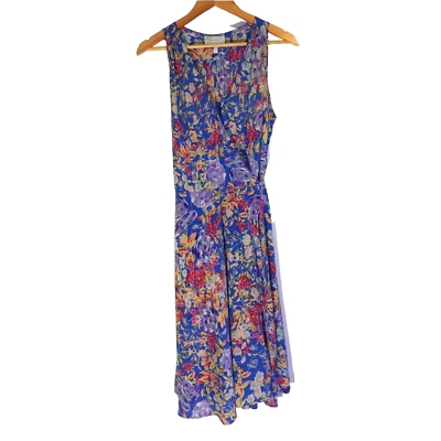 Yumi Kim Size L Bright Colourful Floral Silk Wrap Midi Dress $288rrp - Image 1 of 4