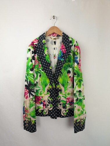 Giacca blazer donna VERSACE taglia US XL IT46 verde floreale cotone Italia