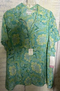 Neu mit Etikett Worthington Damenoberteil 3X Kurzarm blau/grün Stretch - Bild 1 von 2