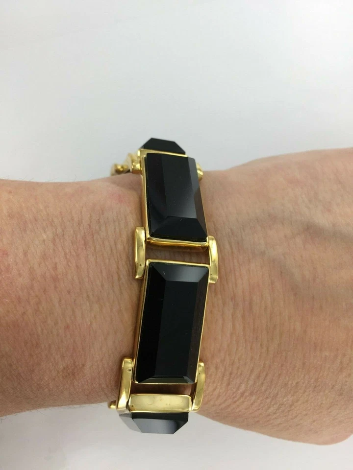Hermosa pulsera estilo segmento ónix facetado imitación latón dorado 7,5" Foto 1 de 1