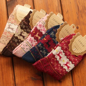 5/10 pairs Deer Mongolia Cashmere Rabbit Hair Women's Socks Warm Wool Cartoon - Picture 1 of 14
