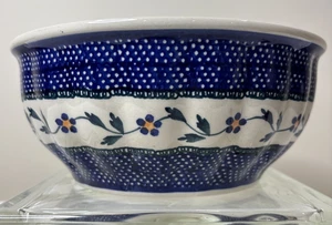 Vintage Manufaktura polnische Keramik überbackene blaue Blume 9" Servierschale - Bild 1 von 10