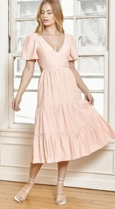 Lulus Tied With Love Light Pink Tiered Tie-Back Midi Dress Size S - Picture 1 of 10