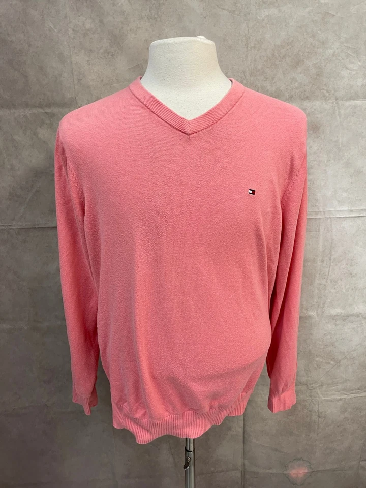 Tommy Hilfiger Hombre Pullover Rosa Manga Larga Cuello en V Talla L Foto 1 de 4