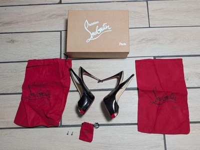 Christian Louboutin Very Privé 120 Black Peep-Toe Patent Leather Pumps, Size 39 - Image 1 of 4