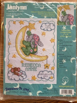 Janlynn Crescent Moon Birth Announcement CS Kit Baby Rabbit New Opened Bag - Image 1 of 4
