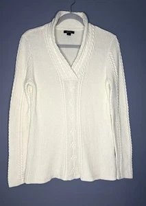 Nautica Shawl Collar Cable Knit Sweater Large Ivory Old Money Preppy Equestrian - Picture 1 of 10