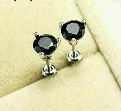 Pendiente de 2 quilates de corte redondo creado en laboratorio negro enchapado en oro blanco de 14 k Foto 1 de 3