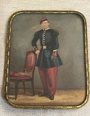 Antique 1800s French Portrait Miniature Of Military Officer In Uniform Orig Case - image 1 of 4