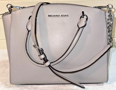 Cartera de cuero grande Michael Kors Ellis gris perla 35H7SE0S3L con correa ajustable Foto 1 de 4