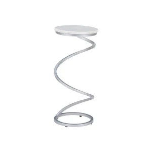 Izzy 10.5 in. White and Silver Round Marble End Table - Picture 1 of 8