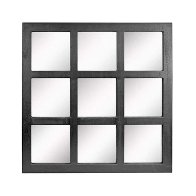 23.5 x 23.5 Square Black 9 Window Pane Hanging Wall Mirror with Attached Moun... - Image 1 of 4