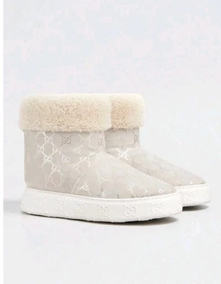 $1,290 Gucci GG Monograma Gamuza Piel de Oveja Botas Metálicas EU 38 US 8 NUEVAS EN CAJA Foto 1 de 4