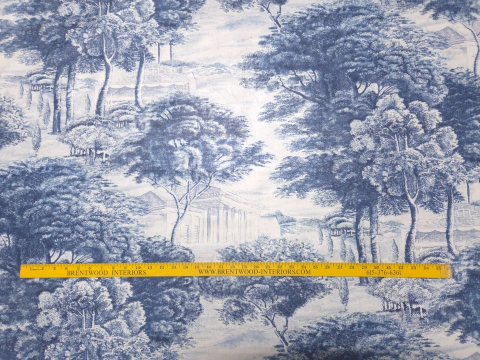 P Kaufmann YORKSHIRE DALE COBALT Blue White Toile Designer Drapery Uph Fabric - Image 1 of 4