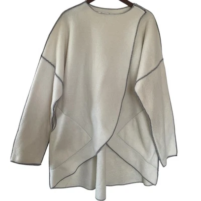 Maralyce Ferree Fleece Wrap Front Coat One Size Cream Minimalist Made in Maine - Image 1 of 4