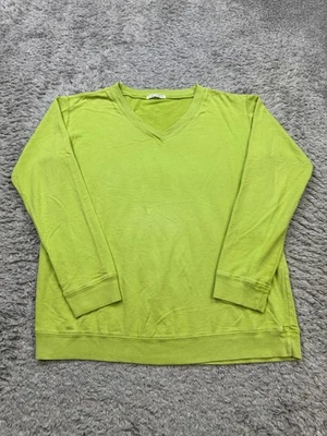 Moletom Russ Berens Feminino Pequeno Verde Limão com nervuras Decote V Pulôver Antigo EUA - Imagem 1 de 4