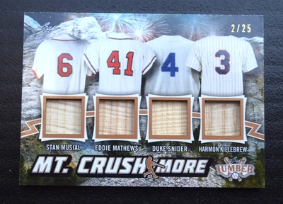 Leaf Lumber Mt. 2021 Crushmore Stn Musial Mathews Snider Killebrew/25 Quad Bat Foto 1 de 2