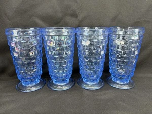 Set Of 4 Vintage Blue Iced Tea Tumblers Cubist Whitehall Colony Indiana Glass - Picture 1 of 8