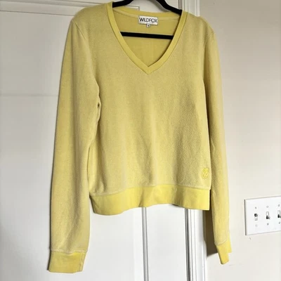 Sudadera Jersey Wildfox Cuello en V Mujer Pequeña Amarilla EE. UU. Tela Envejecida Foto 1 de 4