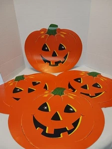 Vintage Halloween Pumpkin Placemats Vinyl Set Of 4 80s 90s. - Picture 1 of 4