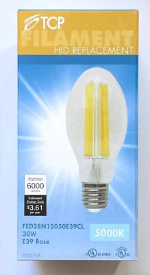 TCP 30W 6000 Lumen Filament E39 5000K LED Light Bulb 150W HID replacement - Image 1 of 4