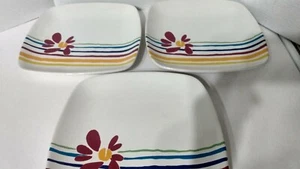 Pfaltzgraff Flourish Dinner Plates Rainbow Stripes Flower  Set Of 3 New - Picture 1 of 7
