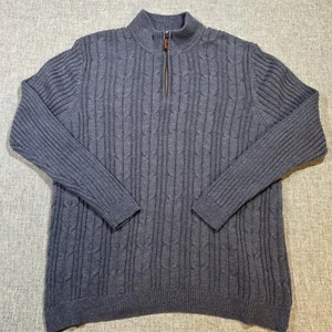 Suéter Tommy Bahama Para Hombres Grande Tejido con Cable Grueso Pescador Azul 1/4 Cremallera - Imagen 1 de 10