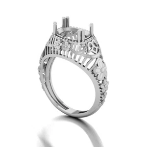 Anello in filigrana semi montaggio anello di fidanzamento stile art deco anello oro 14 KT - Foto 1 di 8