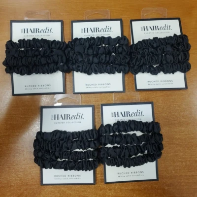 5 piezas de 4 cintas fruncidas de satén ajustadas The Hair Edit negras acanaladas (5495) R9P1a Foto 1 de 4