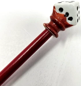 Vintage Wood Carnival Prize Cane Walking Stick Red Ceramic Dice Top Japan 34.25" - Picture 1 of 11