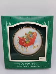 Vintage 1987 Hallmark Granddaughter Padded Satin Ornament SANTA SLEIGH - Picture 1 of 7