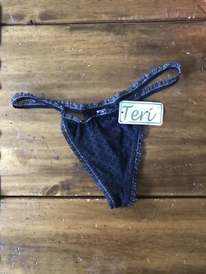 New NWT Vintage 90s Teri Intimate Silver Stretch Thong Panties Black Large L - Imagem 1 de 4