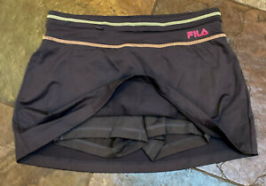 321 FILA Med Charcoal Tennis Skort Skirt Zipper Pocket Inside Tie EUC B