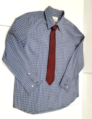 Camisa de manga larga a cuadros azul calce ajustado Lucky Brand para hombre ~ talla XL (17-17 1/2) Foto 1 de 4