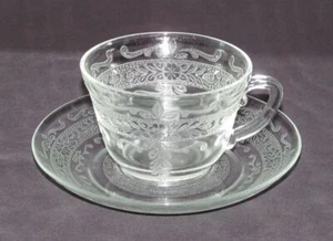 Macbeth Evans Glass "S" PATTERN Stippled Rose Band Crystal Cup and Saucer - Picture 1 of 3