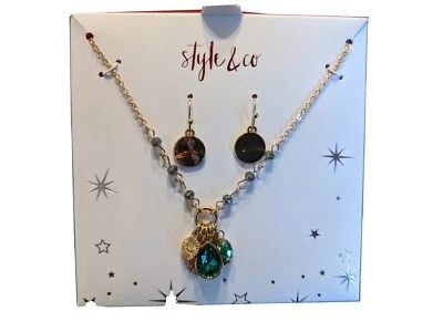 Gold-Tone Multi-Charm Pendant Necklace & Disco Drop Earrings Style & Co. Foto 1 de 4