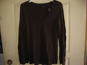 Women's Medium Brown Light Weight V-Neck Long Sweater Sculpted Front & Sleeves - Picture 1 of 3